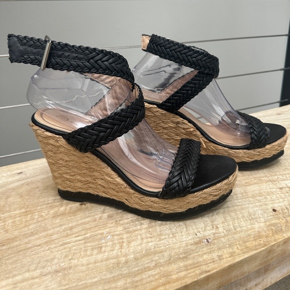Chase + Chloe Black Woven Espadrille Wedge Sandals Wrap Strap | Size 9 - Picture 3 of 10